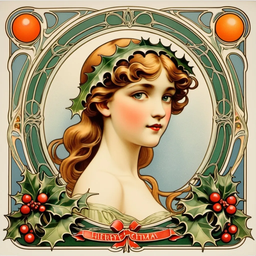 Prompt: christmas card, official, art nouveau, school