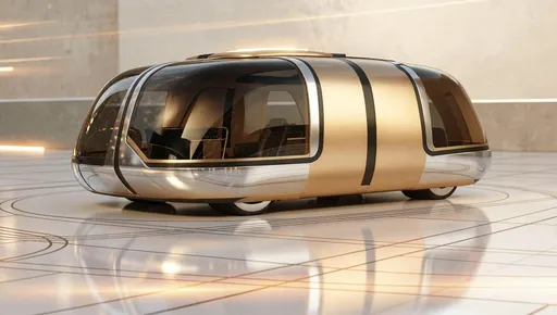 Prompt: “Close-up of one futuristic autonomous pod, centered, low side angle. Small rounded capsule with chrome and champagne-gold metallic shell, four darker vertical bands and big tinted windows, strong specular highlight on the roof. The pod sits on a glossy reflective ground with thin linear sketch lines, faint warm light streaks in the reflection, abstract minimal architectural background, high detail, soft warm tones, no text, 1:1.”