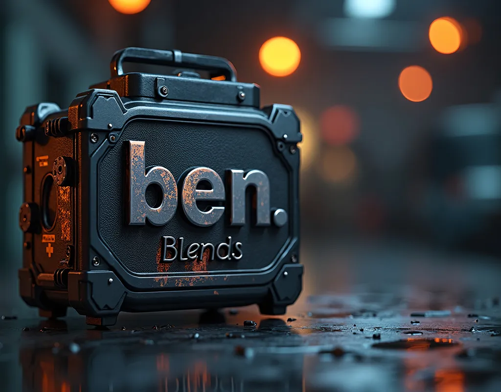 Prompt: high quality rendering, realistic 3D modeling, industrial, with the words "ben_blends" embossed(focal point), detailed components, dramatic lighting, studio lighting effects, commercial photograph, transparent shadows, dynamic composition, product shot, intricate details, professional, highres, ben_blends design