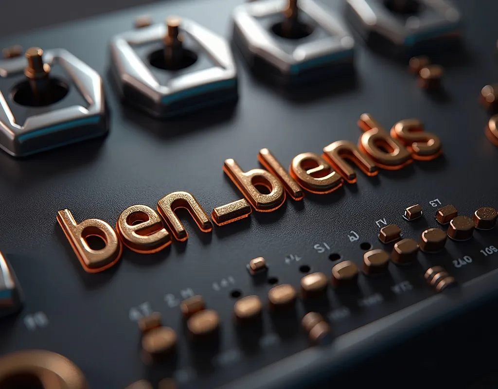 Prompt: high quality rendering, realistic 3D modeling, industrial, with the words "ben_blends" embossed(focal point), detailed components, dramatic lighting, studio lighting effects, commercial photograph, transparent shadows, dynamic composition, product shot, intricate details, professional, highres, ben_blends design