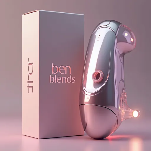 Prompt: (futuristic beauty device), handheld design, (elegant) ergonomic curves, sleek finish, (high-tech features), EMS technology, vibration function, heating element, modern aesthetics, (fashionable look), the words "ben_blends" engraved(focal point), metal and glass materials, (clean lines), illuminated interface, soft glow, (vibrant reflections), luxurious packaging, (ultra-detailed), professional product shot, (refined ambiance), high quality, 4K resolution. a ben_blends design.