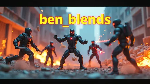 Prompt: Create a dynamic scene of action figures in an intense battle. The figures should be positioned in mid-action, showcasing a variety of dramatic poses like jumping, punching, and dodging, Above the figures include bold stylized text that reads “ben_blends” in a prominent eye-catching font, the text should be positioned to complement the action figure without obstructing key details, using a color that contrasts well with the background for visibility, The setting is an urban environment with crumbling buildings and debris, adding a sense of destruction and chaos. Each figure should have distinct features, including futuristic armor, glowing weapons, and exaggerated expressions. The scene should be filled with energy and motion, with sparks flying, rubble falling, and bright flashes of light from explosions or energy blasts. The color palette should be vibrant, with strong contrasts between the figures and the background to emphasize the intensity of the fight, wide angle shot, include the entire figure in the shot, studio lighting effects, commercial photograph, dynamic composition, intricate details, (professional product shot), ultra-detailed, high quality 4K clarity, artful balance of light and shade.