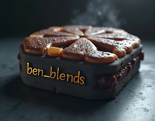 Prompt: high quality rendering, realistic 3D modeling, industrial, with the words "ben_blends" embossed(focal point), detailed components, dramatic lighting, studio lighting effects, commercial photograph, transparent shadows, dynamic composition, product shot, intricate details, professional, highres, ben_blends design