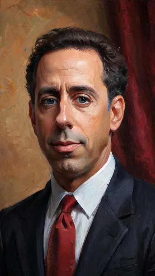 Prompt: Prompt for OpenAI: George Dawe Style Painting
create a painitng of jerry seinfeld
Create a painting in the style of George Dawe, focusing on a historical figure of your choice. Emphasize detailed facial features, dramatic lighting, and a rich color palette to capture the essence of the subject. The background should be simple yet elegant, enhancing the figure's prominence. Incorporate elements that reflect the subject's achievements or era, adding depth and context to the composition. Aim for a sense of dignity and character, reminiscent of Dawe’s renowned portrait style.