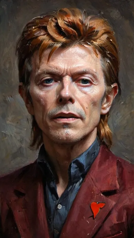 Prompt: Prompt for OpenAI: George Dawe Style Painting
create a painitng of David Bowie
Create a painting in the style of George Dawe, focusing on a historical figure of your choice. Emphasize detailed facial features, dramatic lighting, and a rich color palette to capture the essence of the subject. The background should be simple yet elegant, enhancing the figure's prominence. Incorporate elements that reflect the subject's achievements or era, adding depth and context to the composition. Aim for a sense of dignity and character, reminiscent of Dawe’s renowned portrait style.