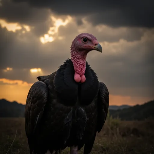Prompt: Full body portrait, Award winning wildlife photography of a Turkey Vulture, Ultra wide shot Canon 300 mm f: 2. 8 Lens, 1/ 200 realistic photography, style of unsplash and National Geographic, photorealistic, ultra fine details, blurred background from the speed, ultra sharp focus on the eye. Realistic legs, realistic eyes. High - sharpness, facial - symmetry, depth - of - field, golden - hour, ultra - detailed photography, Epic beautiful scene, cinematic, post production, depth of field, cinema photography, cinema, color grading, dark stormy sky, professional color grading, Beautiful back Lighting, Accent Lighting, Global Illumination, Lumen Global Illumination, Screen Space Global Illumination, Ray Tracing Global Illumination, Optics diffusion, Ambient Occlusion, Scattering, blurry background, Glowing Deep Shadows, Rough, Shimmering, Ray Tracing Reflections, Lumen Reflections, Screen Space Reflections, Diffraction Grading, Chromatic Aberration, CGI, VFX, SFX, insanely detailed and intricate, hypermaximalist, elegant, hyper realistic, super detailed, exquisite detail, 30 - megapixel, camera depth blurr --ar 9:16 --s 750 --c 10 067  --q 2

