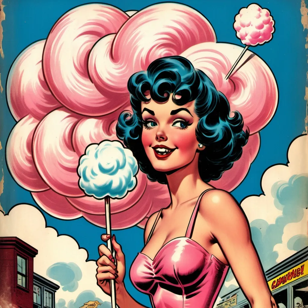 Prompt: vintage comic book cover art of a cotton cAndY