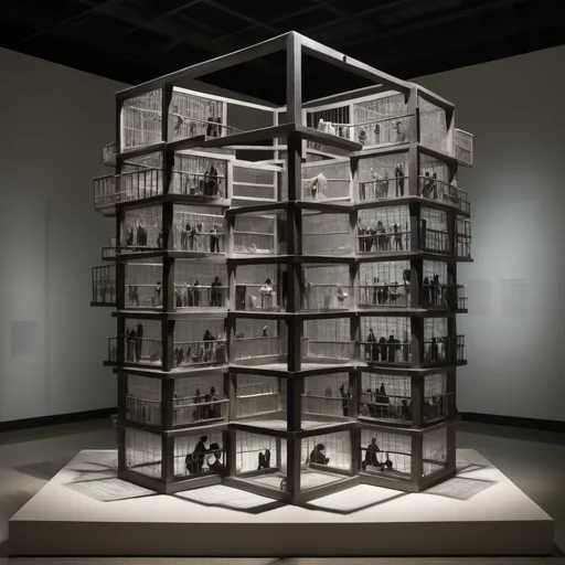 Prompt: a multimedia sculpture that is critical of mass incarceration