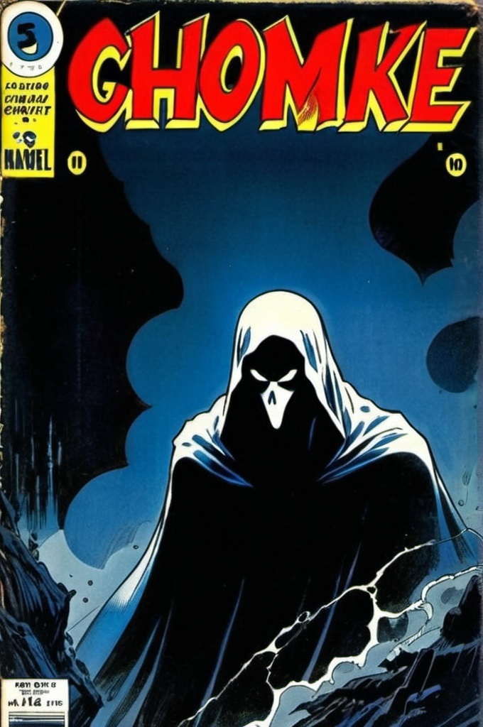 Prompt: vintage comic book cover of a ghost, dark contrast, dramatic lighting