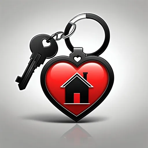 Prompt: make a clean line logo with a black keychain with a red heart inside a house and a red key attached to it, red color to heart and make Key red color with black border. For the company Really Great Homes