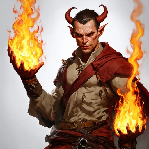 Prompt: hyper-realistic Tiefling character with fire hands, fantasy character art, illustration, dnd, warm tone