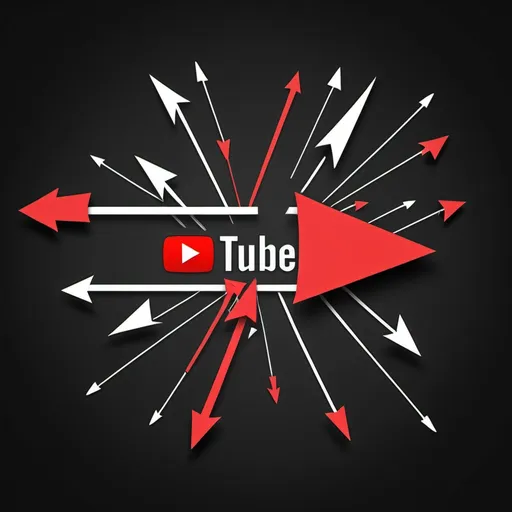 Prompt: a black background with red and white arrows and the words youtube on it, and a red and white arrow, David Firth, video art, artstation hq, computer graphics