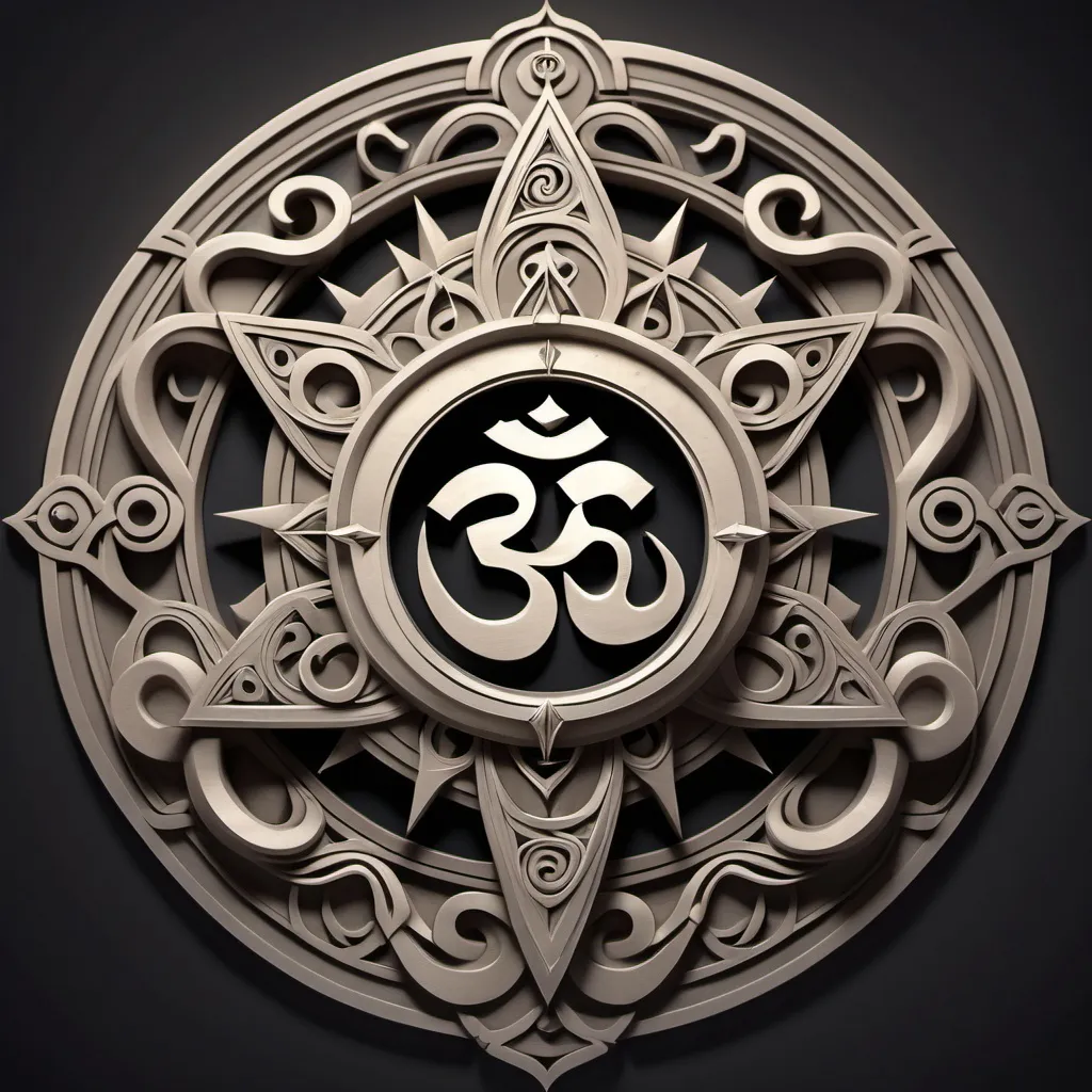 Prompt: create a chuch spire with s symbol at the top that includes an eye, two intertwined snakes, and the Om symbol. 