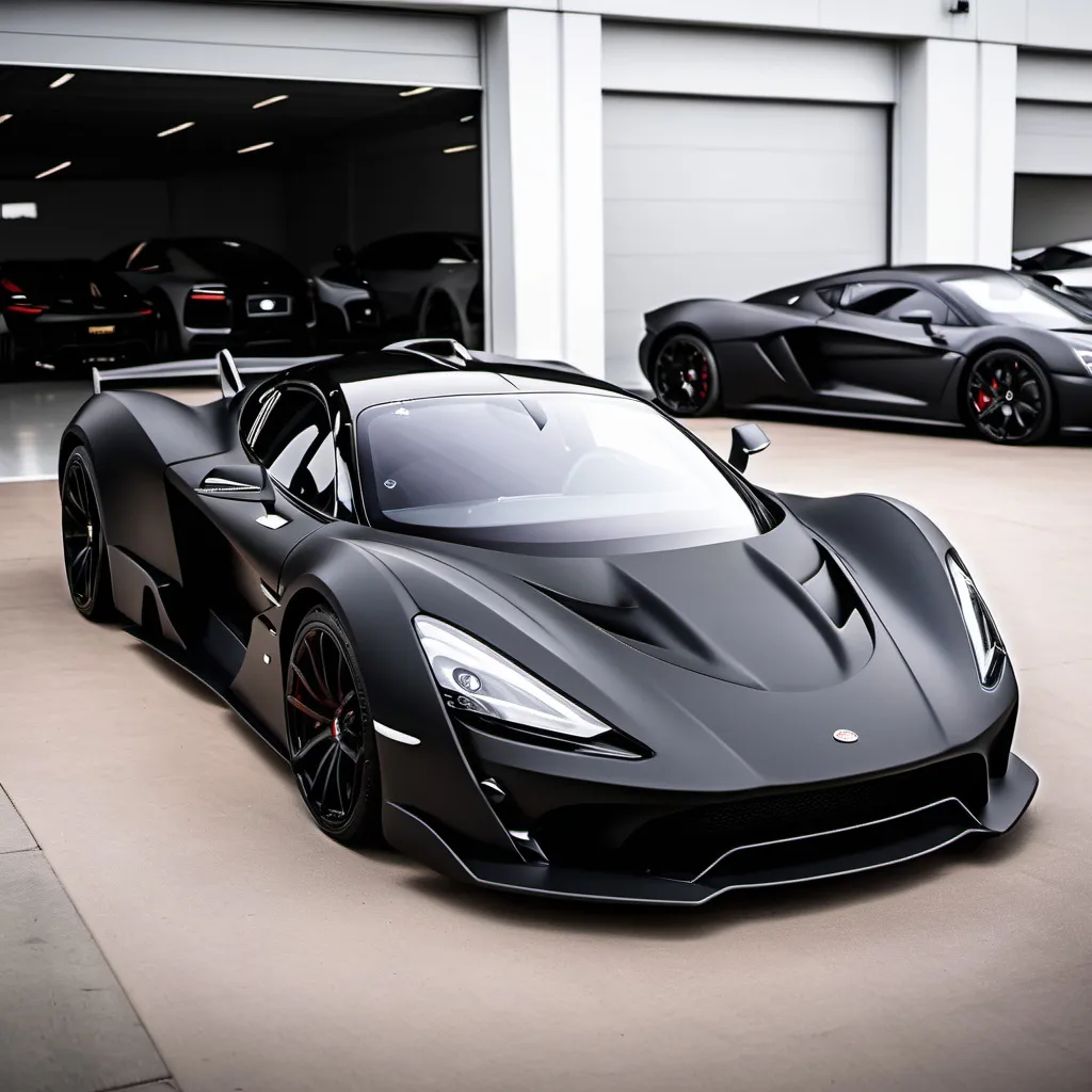 Prompt: Sunseeker sportscar hypercar matte black