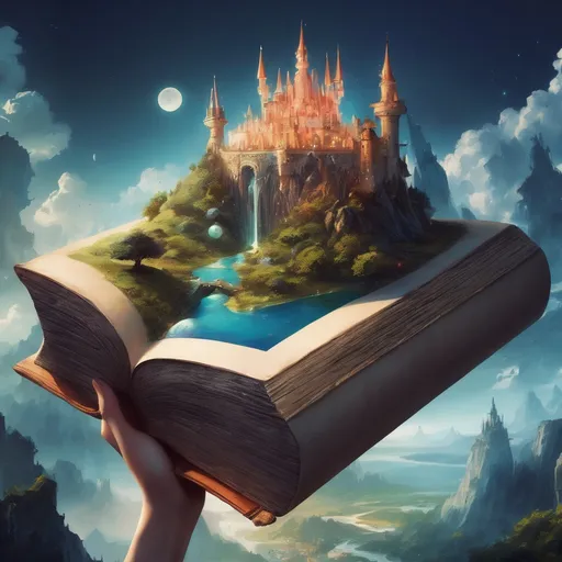 Prompt: A beautiful fantasy world sitting on a book