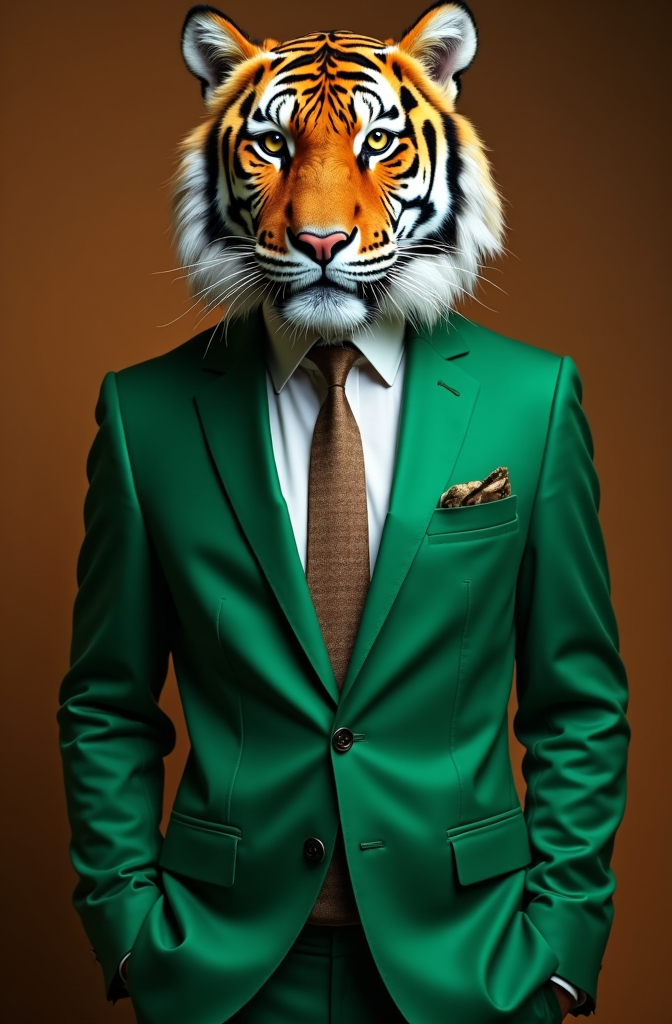 Prompt: animal tiger elegant suit green