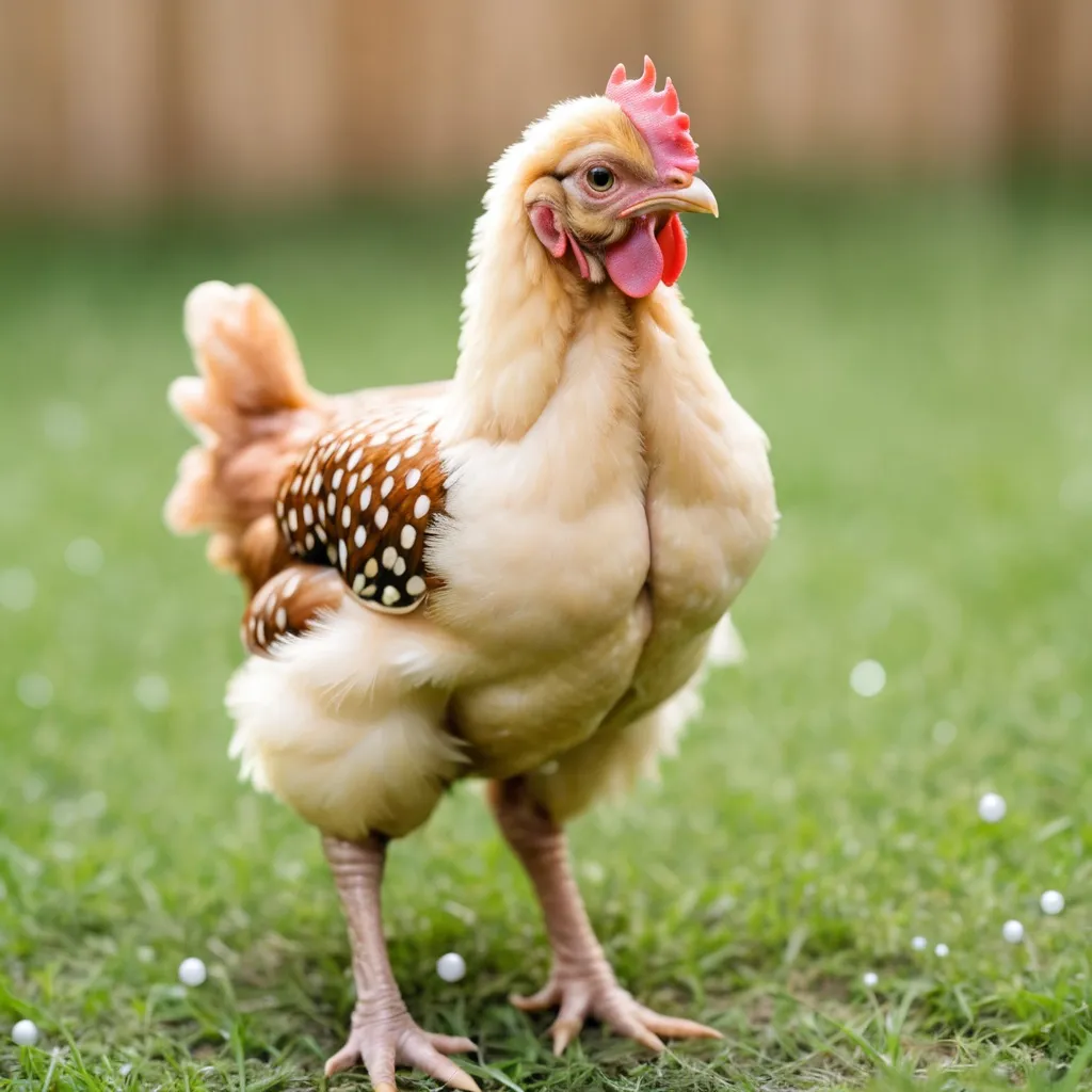 Prompt: Young female chicken with dots