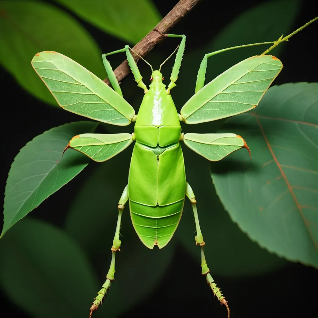 Prompt: green leaf insect