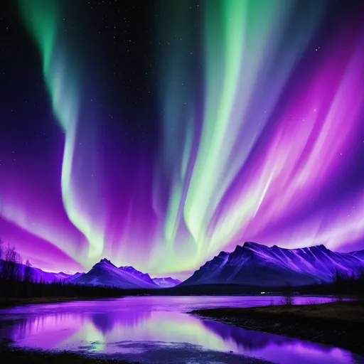 Prompt: Night sky with  aurora borealis purple