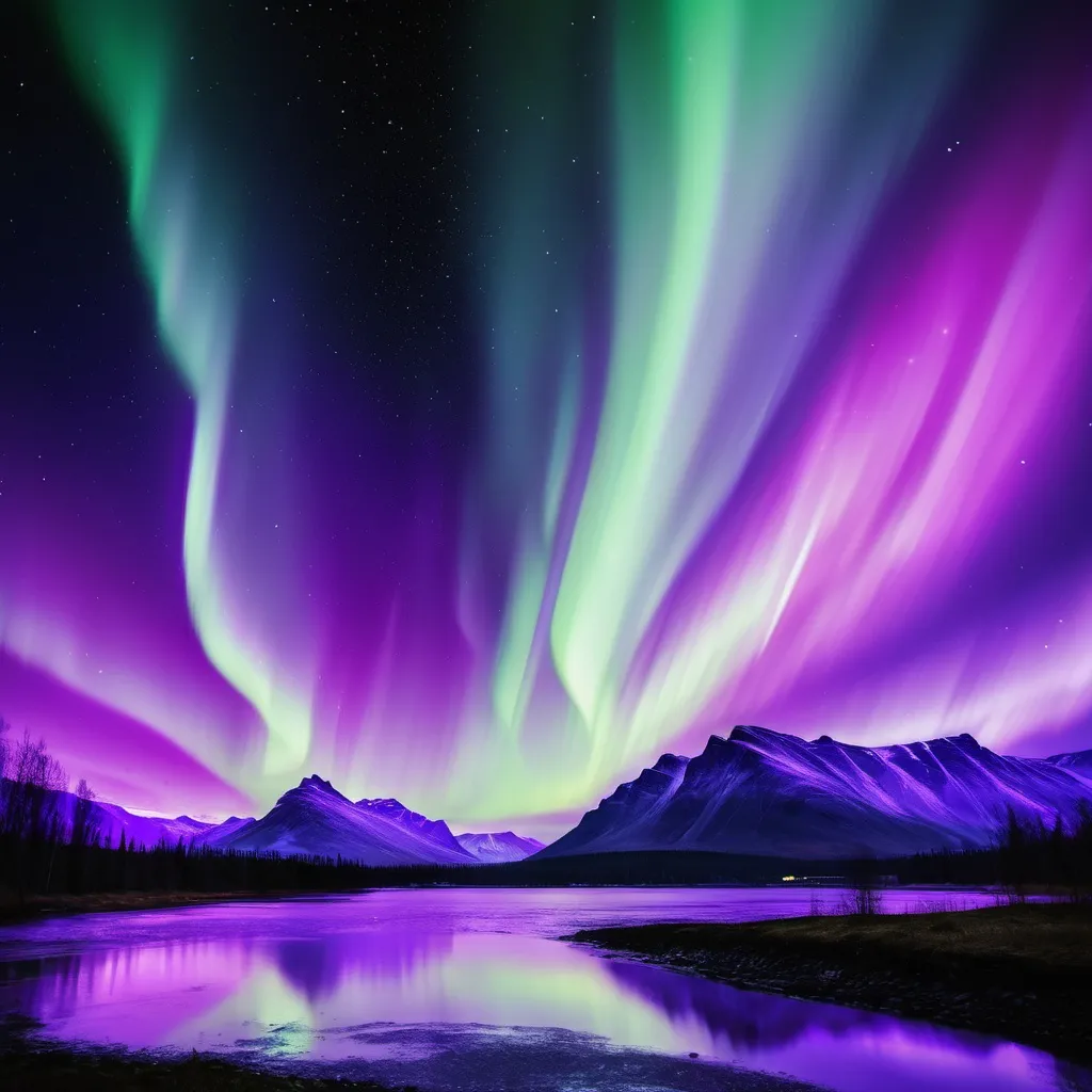 Prompt: Night sky with  aurora borealis purple