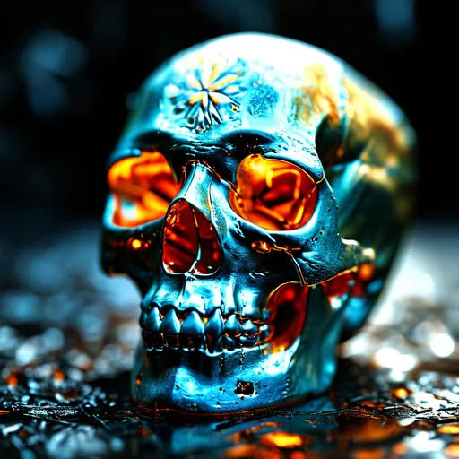 Prompt: glass skull with fire inside), intricate pattern, shaped light painting, black backdrop, (minimalistic), (elegant line design), various light sources, glowing effects, ethereal atmosphere, delicate fluidity, high contrast, depth of field, (4K), cinematic quality, magical ambiance, enchanting visualization.