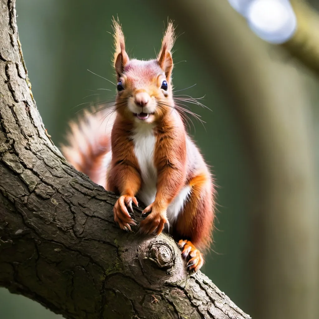 Prompt: a red squirrel sitting in a tree