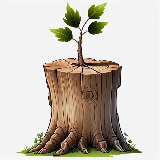 Prompt: side view of a tree stump with sapling growing out drawing transparent background