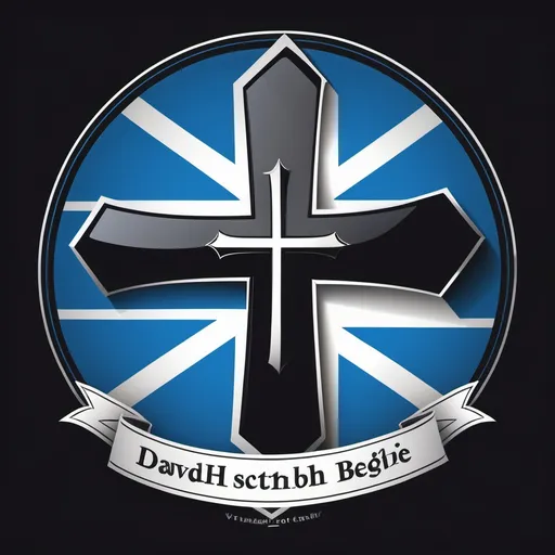 Prompt: a black and blue logo with a scottish flag on it's side and a banner with a white cross, David Begbie, visual art, visionary, vector art