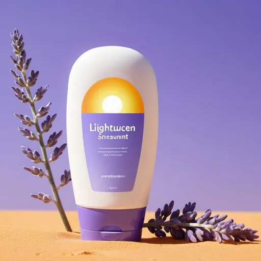 Prompt: Advertising board of a sunscreen called Lightwatchers with a lavendel background, minimalistic, advertisment