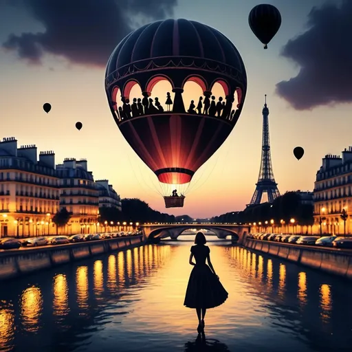 Prompt: A balloon with women în Paris at evening, artistic epic