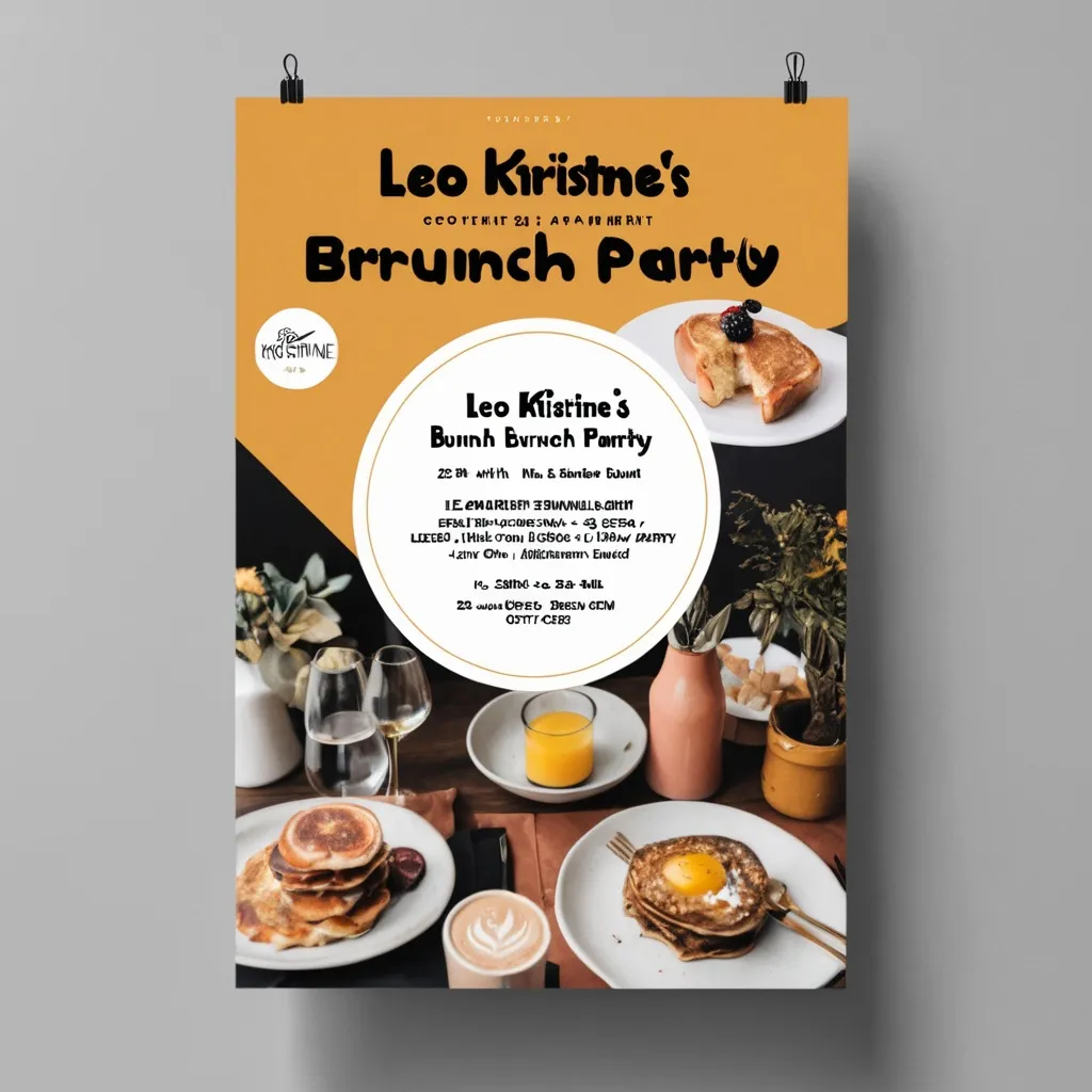 Prompt: Leo and Kristine's Apartment brunch party flyer. 25th October.