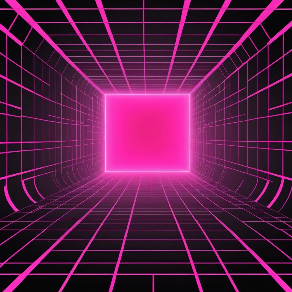 Prompt: a pink and black background with a grid pattern in the middle of it, with a black background and a pink grid pattern in the middle, Beeple, retrofuturism, retrowave, a stock photo