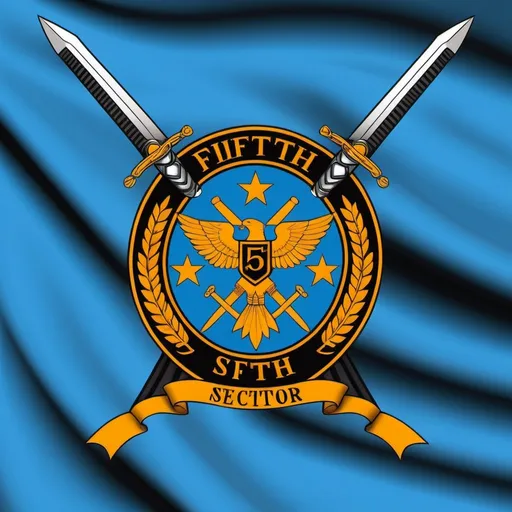 Prompt: flag with the inscription fifth sector blue and black with a sword