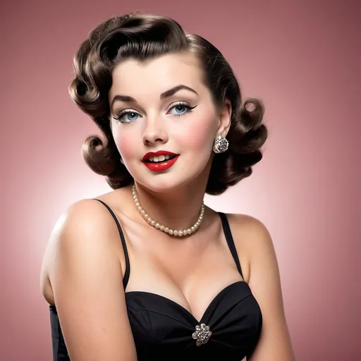 Prompt: A classic 50s pin-up with retro styling and glamorous pose big attributes