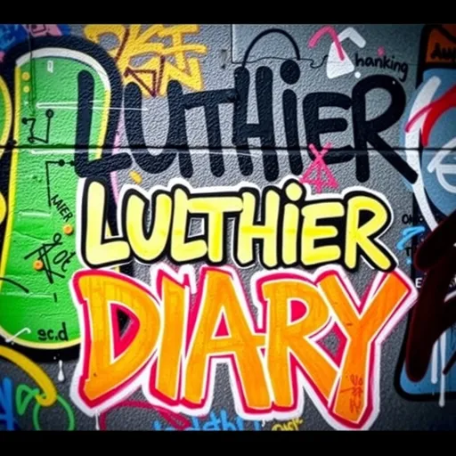 Prompt: Vibrant graffiti wall, with the text "LUTHIER DIARY", stylized tags, bold and colorful lettering, energetic atmosphere