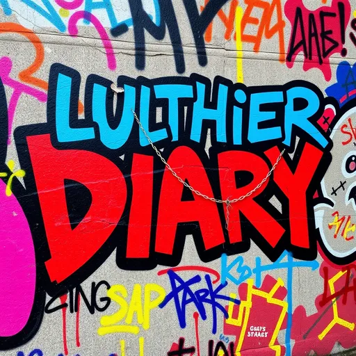 Prompt: Vibrant graffiti wall, with the text "LUTHIER DIARY", stylized tags, bold and colorful lettering, energetic atmosphere