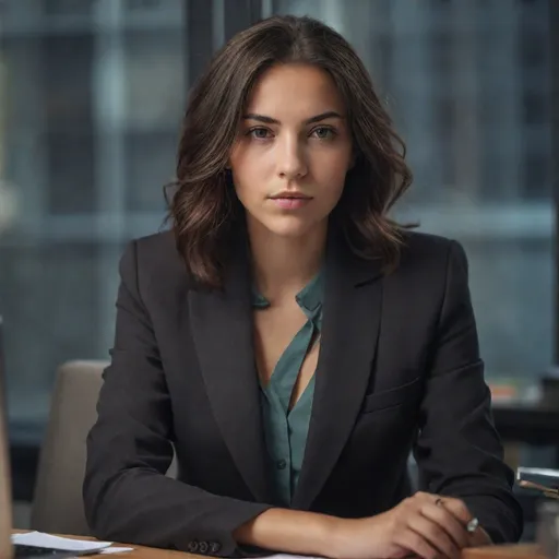 Prompt: (2 clients at a desk), young woman with focused expression, warm ambiance, stylish office setting, modern furniture, colorful decor, natural light streaming through a window, emphasizing professional engagement, crisp details, inviting atmosphere, (high-quality, HD), showing collaboration and communication, thoughtful expressions on clients’ faces.