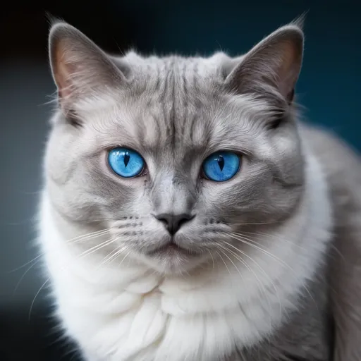 Prompt: A gris cat with blue eyes