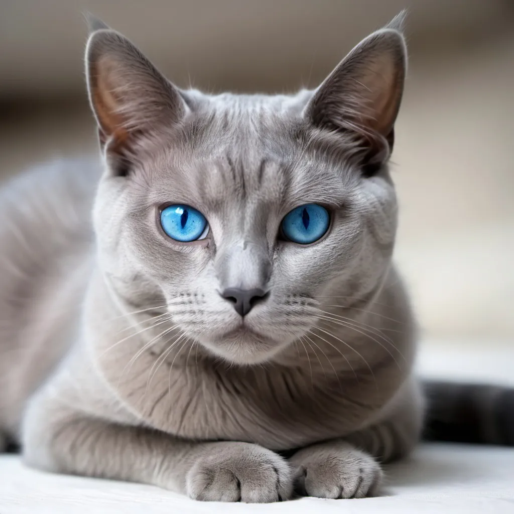 Prompt: A gris cat with blue eyes