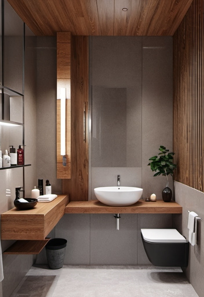 Prompt: modern bathroom, 100 cm oak wood  bath cabinet,