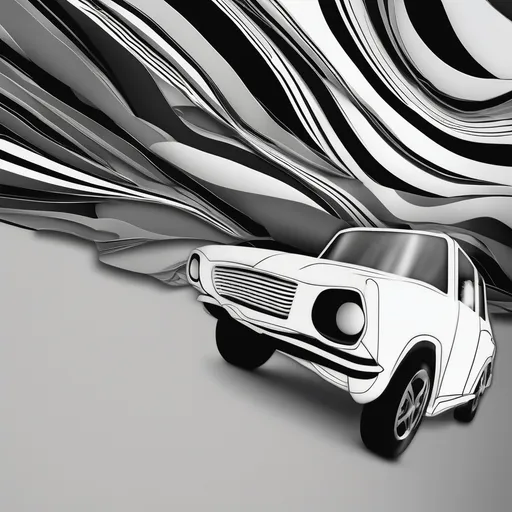 Prompt: 3d Car facing the right black and white and grey outline with a unique background