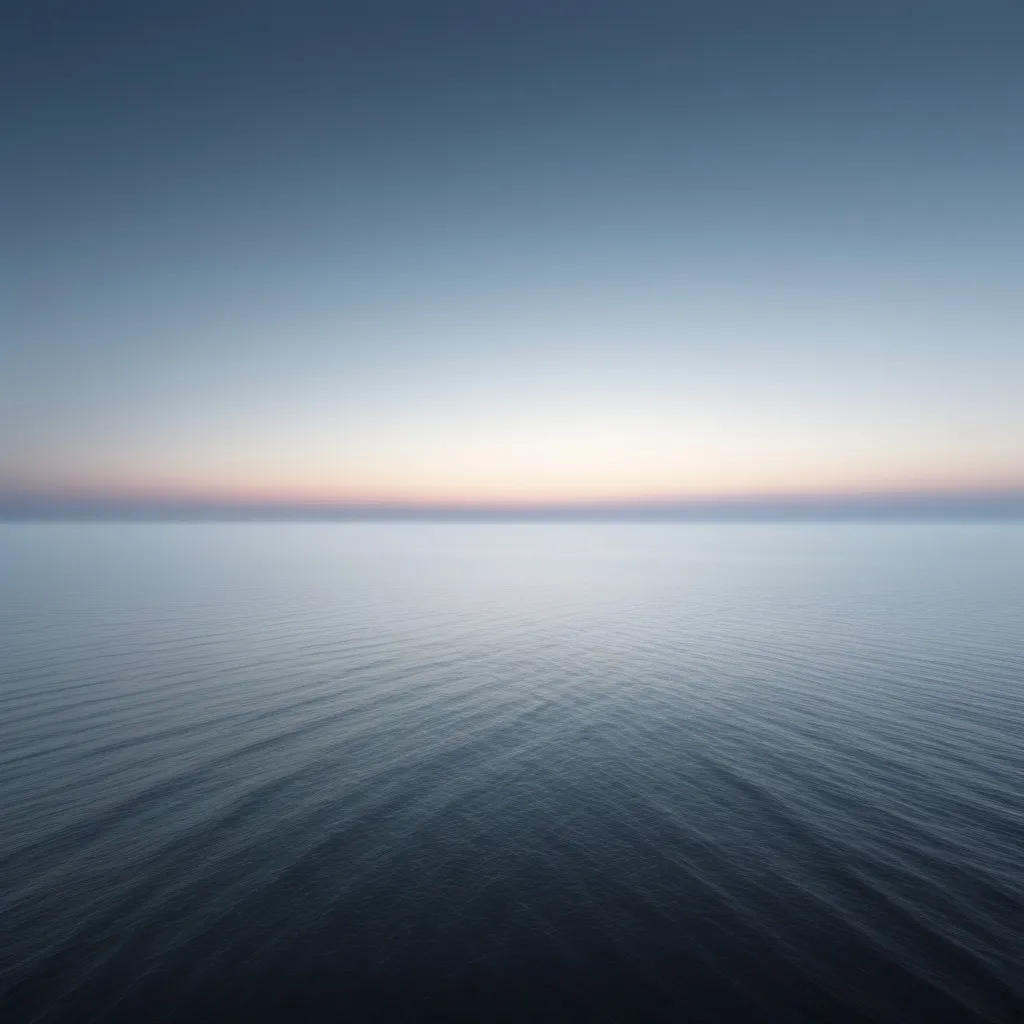 Prompt: endless horizon, fog blurs the line between sky and sea, open ocean, open sky, no clouds, no land