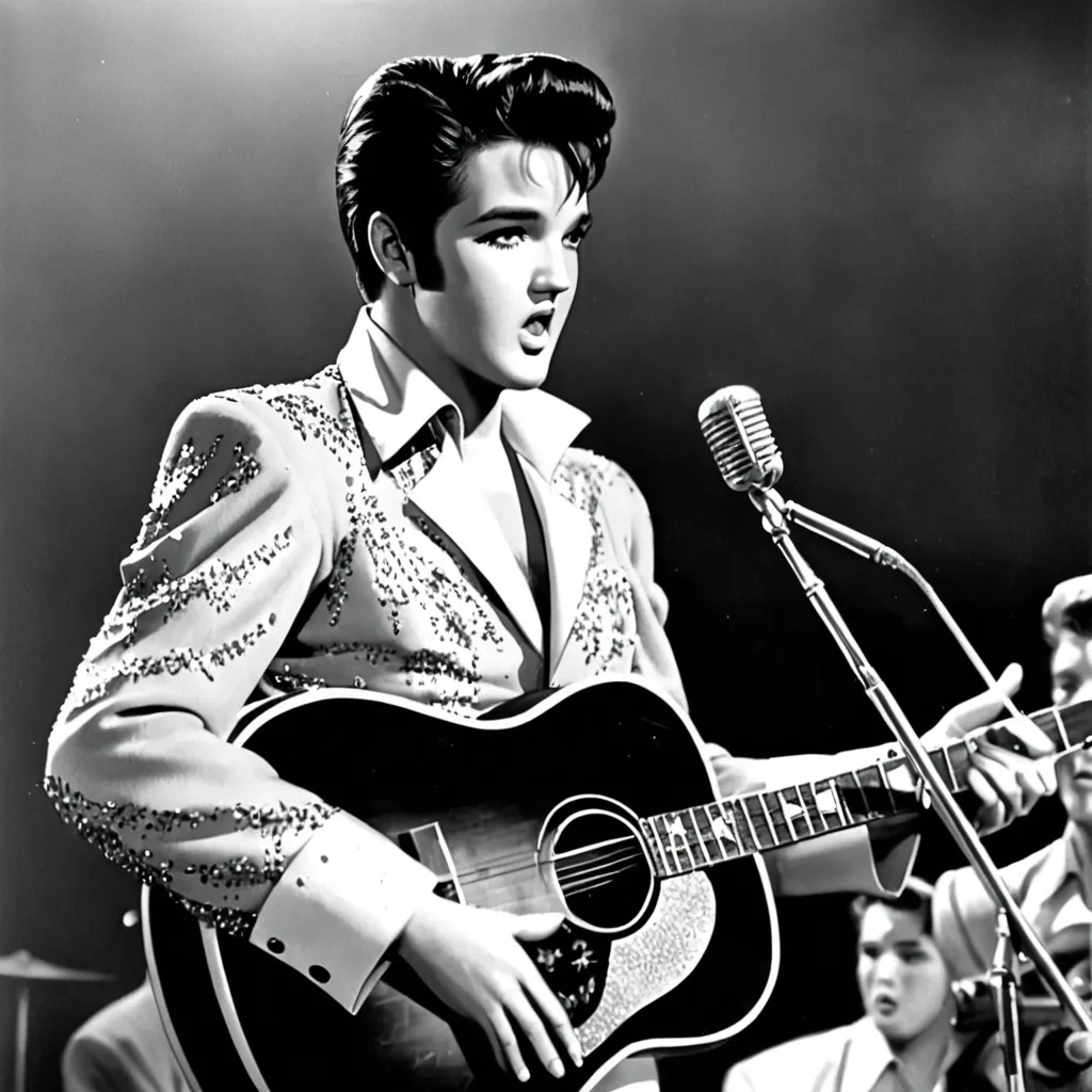 Prompt: Elvis presley performing in 1954