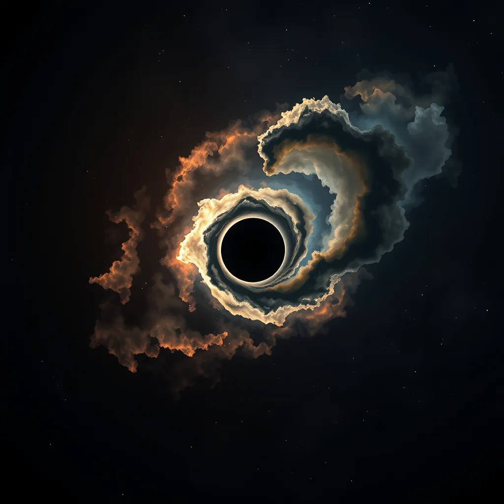 Prompt: A black hole surrounded by nebula and pitch black background