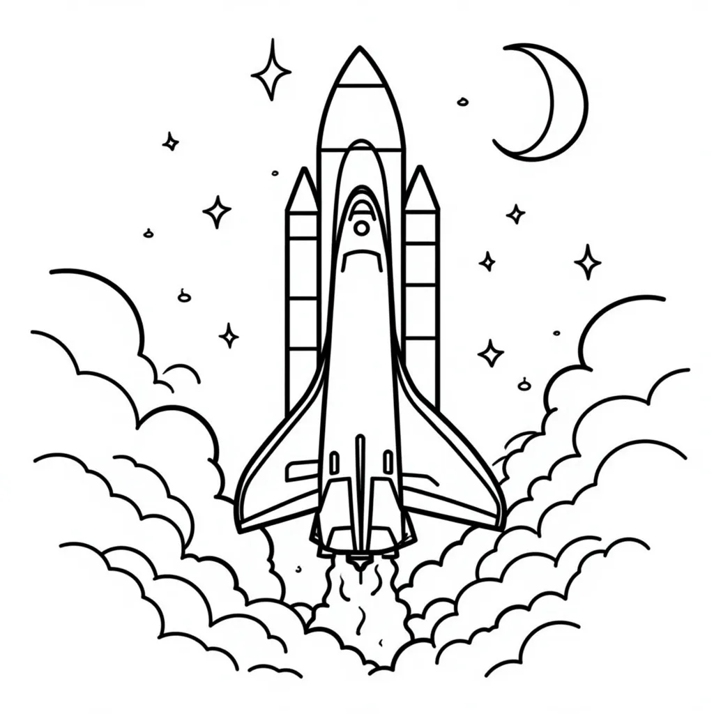 Prompt: space shuttle, simple black and white coloring book art