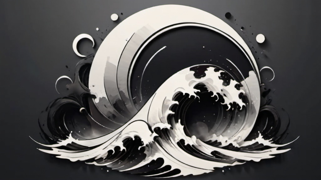 Prompt: (unique expanding monotone black and white banner), dynamic design, resembling (ink and waves) floating across a medium plane, expanding and overlapping, colliding textures, featuring intricate detail, rich shadows, and atmospheric depth, creating a captivating circular banner, minimalistic yet artistic, showcasing elegance and fluidity, high contrast, ultra-detailed, (masterpiece profile banner design), modern aesthetic.