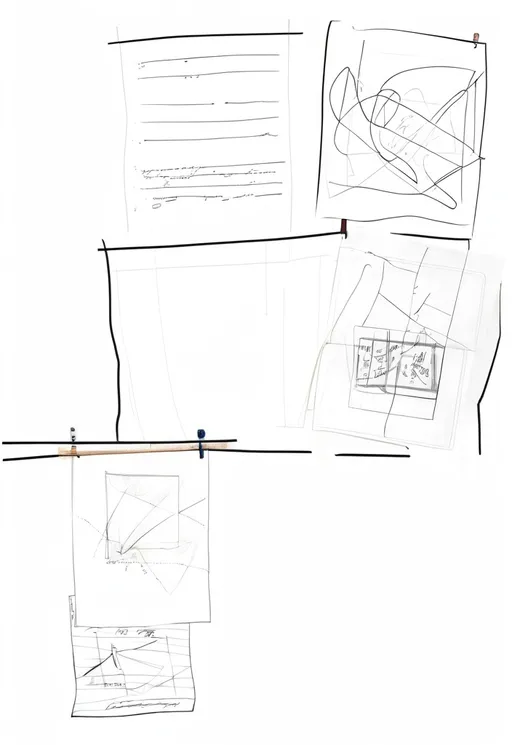 Prompt: a drawing of a bunch of papers with writing on them and a pencil drawing of a bunch of papers with writing on them, Cecily Brown, objective abstraction, blueprint, a wireframe diagram