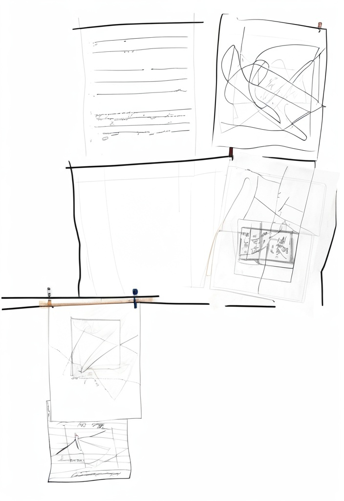 Prompt: a drawing of a bunch of papers with writing on them and a pencil drawing of a bunch of papers with writing on them, Cecily Brown, objective abstraction, blueprint, a wireframe diagram