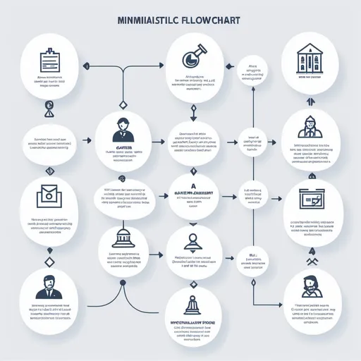 Prompt: image prompt: "A minimalistic flowchart illustration with icons for each step in changing a law: magnifying glass for 'Identify Issue,' group of people for 'Gather Support,' a document for 'Introduce Bill,' a building for 'Parliamentary Process,' and a crown for 'Royal Assent.'"