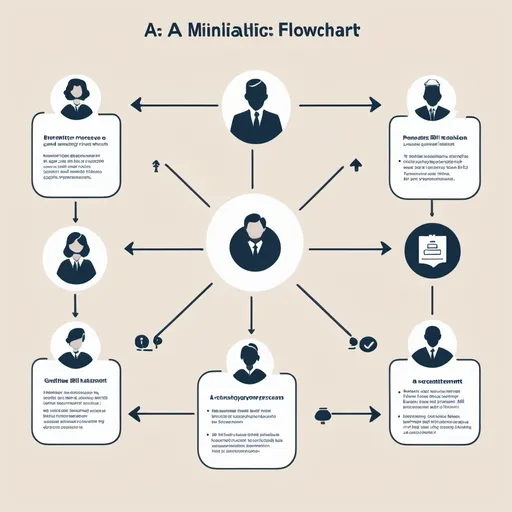 Prompt: image prompt: "A minimalistic flowchart illustration with icons for each step in changing a law: magnifying glass for 'Identify Issue,' group of people for 'Gather Support,' a document for 'Introduce Bill,' a building for 'Parliamentary Process,' and a crown for 'Royal Assent.'"